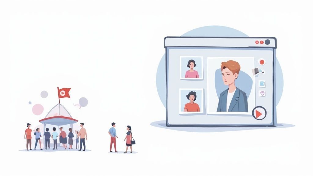 A person attending a hybrid event with virtual and in-person elements, tracked on a laptop dashboard.