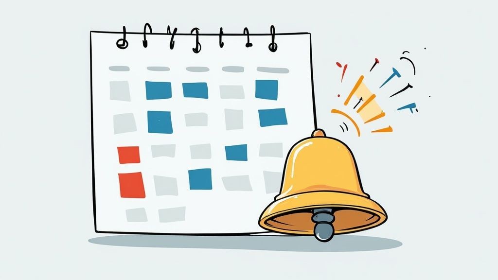 An automated assembly line of calendars moving along a conveyor belt, representing event automation.