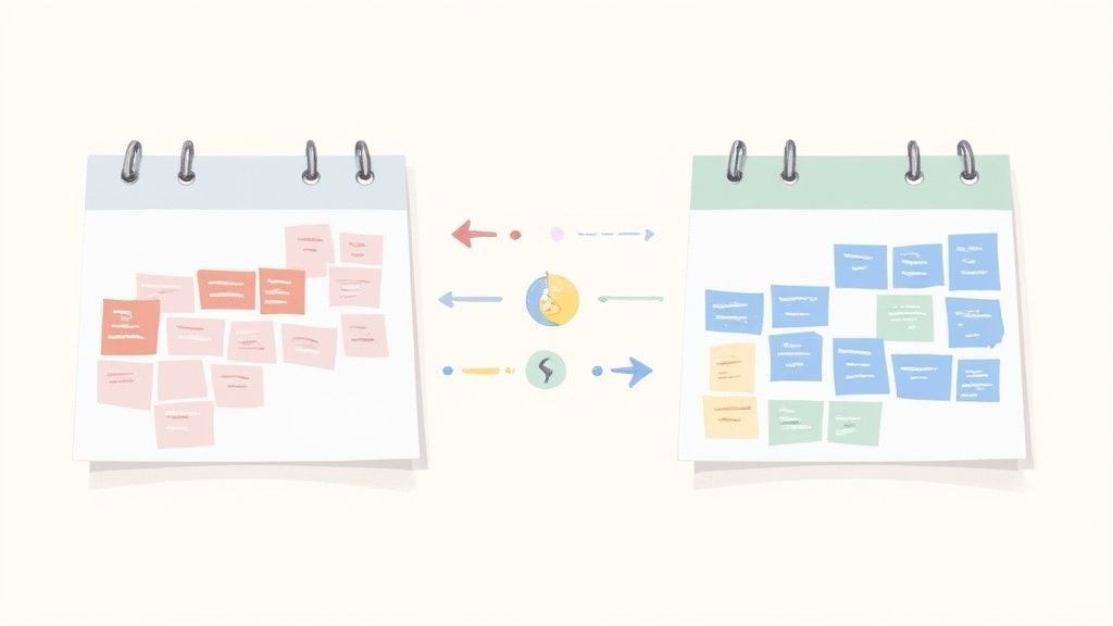 A person managing a digital calendar on a large screen