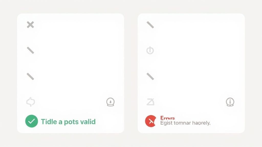 A form field showing real-time validation with a green checkmark for a correct entry and a red error message for an incorrect one.