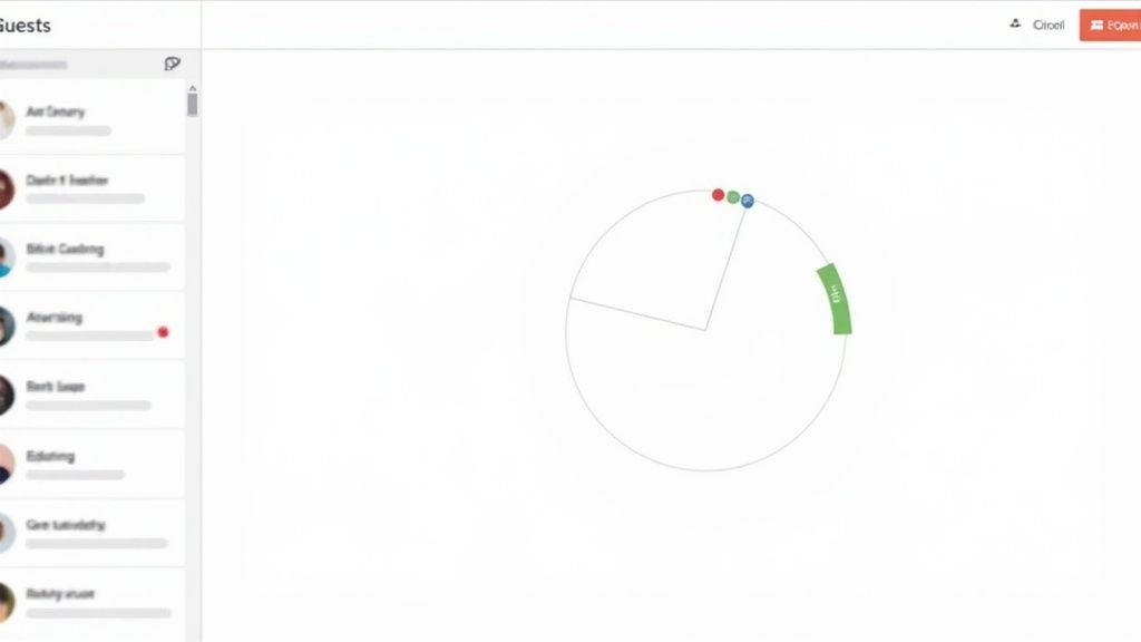 A dashboard showing real-time RSVP tracking with guest names and statuses.