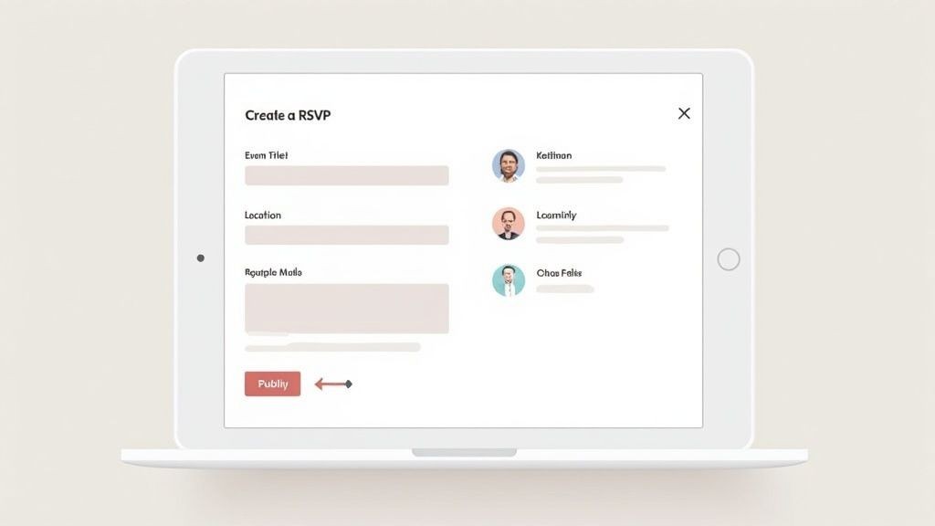A user-friendly dashboard interface for creating a simple RSVP website.